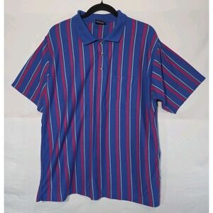Vintage Chip Beck Polo Shirt Men's XL Red Blue Golf Vertical Striped 90s Grandpa